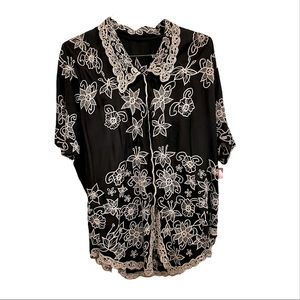 Black and Cream Cut Work Blouse- Vintage